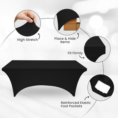 Spandex Tablecloth 1 Pack [6FT, Black] 200 GSM Tight, Fitted, Washable and Wrinkle Resistant Stretch Rectangular Patio Table Cover for Event, Wedding & Banquet [72Lx30Wx30H Inch]