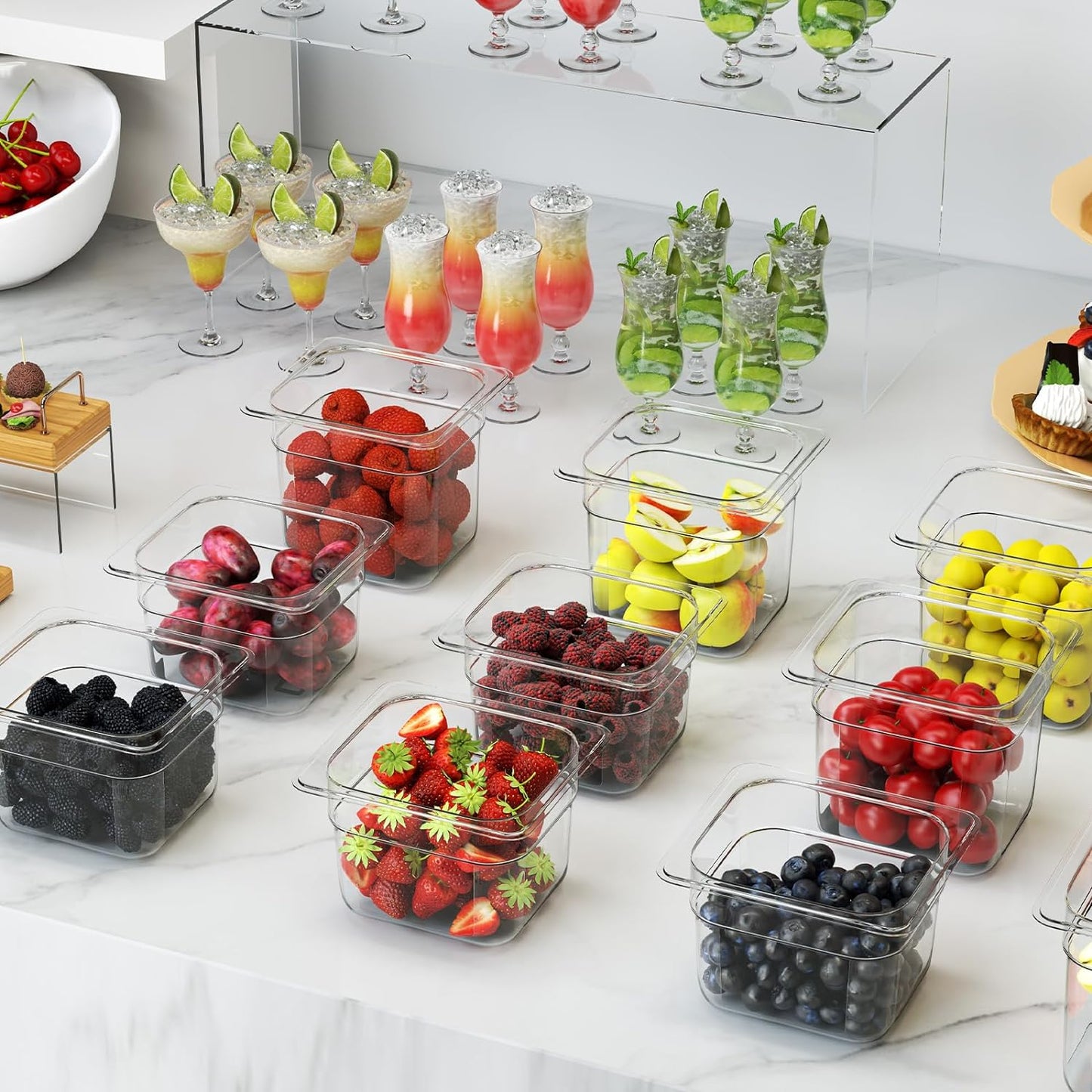 12 Pack Plastic Food Pan with Lid 1/6 Size 6 Inch Deep Restaurant Clear Food Storage Containers Polycarbonate Commercial Hotel Pans for Fruits Vegetables Beans Corns (12 PCS, 6'' Deep)