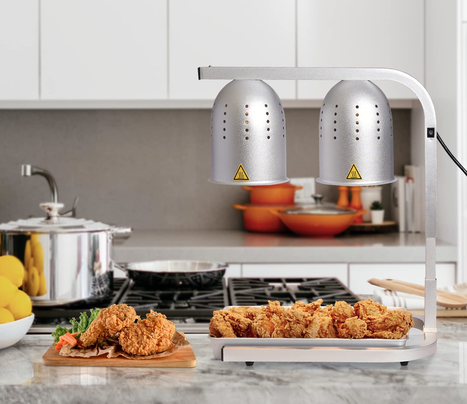 DL2112 Commercial Grade Food Heat Lamp Portable Electric Food Warmer 2-Bulb with Free-Standing, 500W, Silver (Silver)