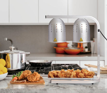 DL2112 Commercial Grade Food Heat Lamp Portable Electric Food Warmer 2-Bulb with Free-Standing, 500W, Silver (Silver)