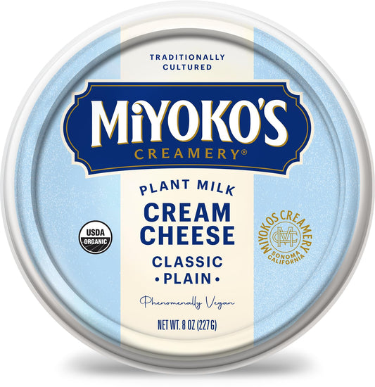 MIYOKO'S CREAMERY Organic Vegan Cream Cheese, Classic Plain, 8 Oz Tub (1-Pack)