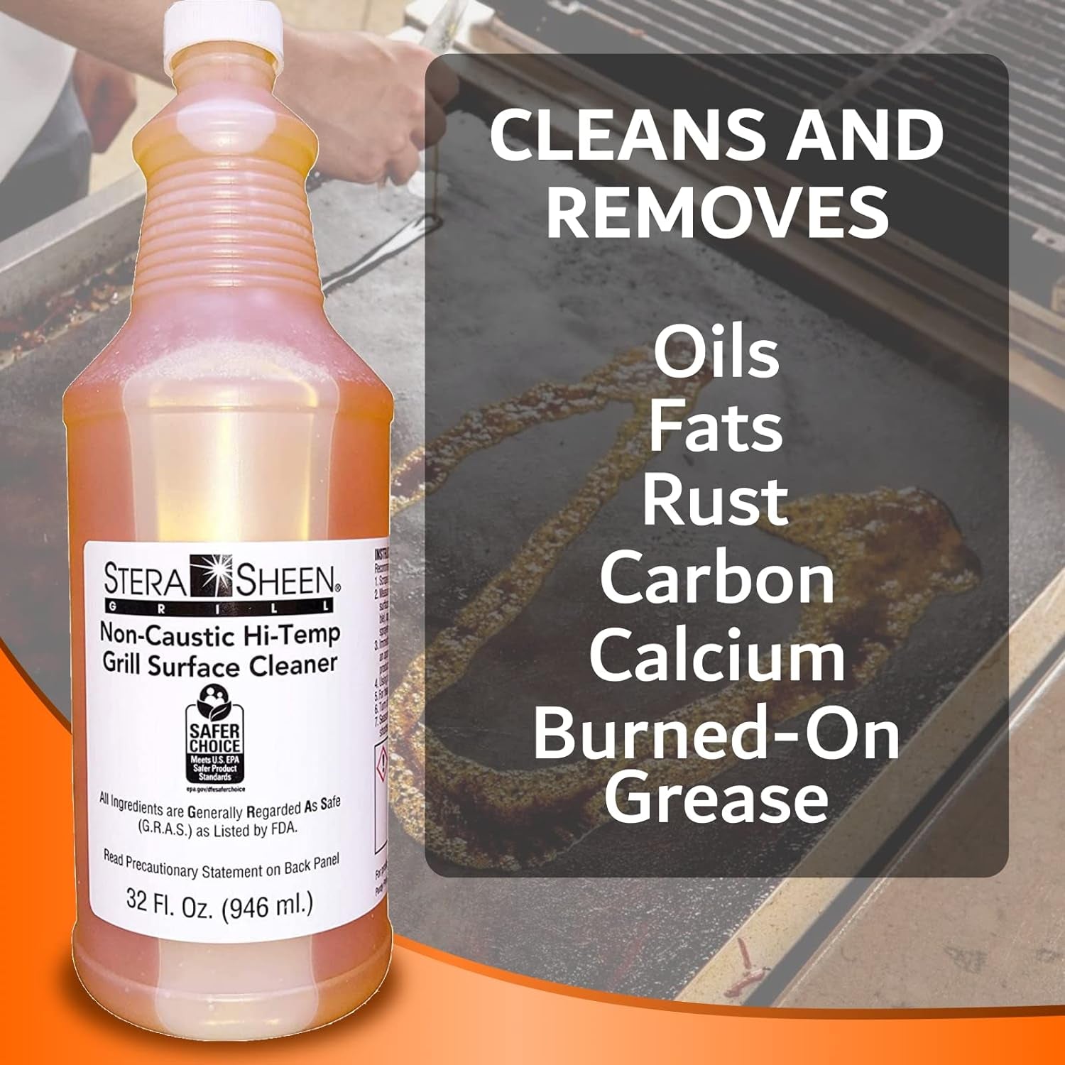 Griddle & Hi-Temp Flat Grill Surface Cleaner Combo Kit, 4-Pack Stera Sheen Griddle Cleaner W/Griddle Scraper & Pumice Stone, Removes Tough Grease, Food-Safe, Griddle & Flat Top Grill Accessories Kit