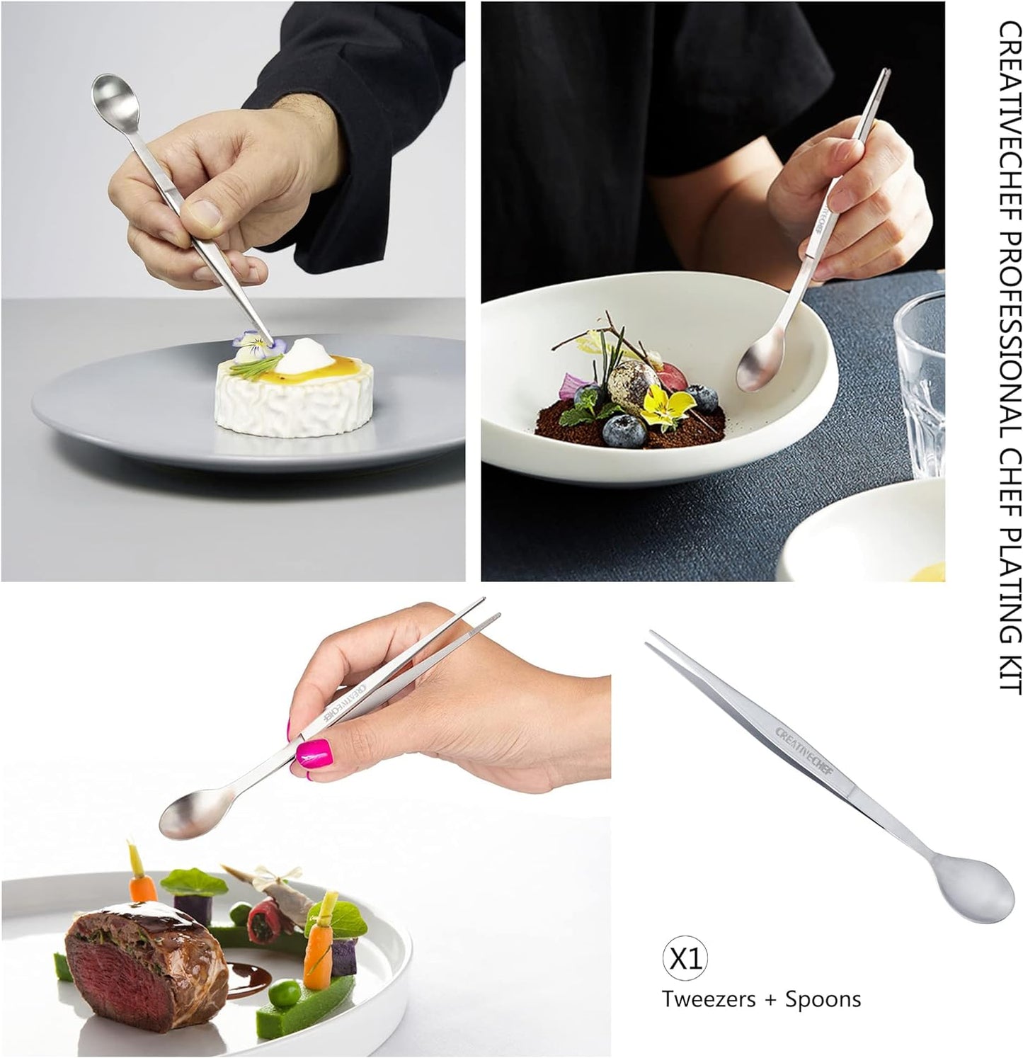 10 PCS Plating Tools Culinary Set Contains Kitchen Tweezers Spatula Sauce Plating Spoon（Black）