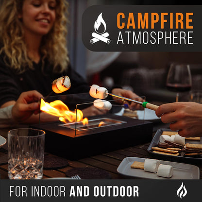 Tabletop Fire Pit [3H Burning Time] - Table Top Firepit Indoor & Outdoor - Smores Maker with 4 Roasting Sticks - Portable Fire Pit with Adjustable Flames - Ethanol Table Top Fire Pit Bowl