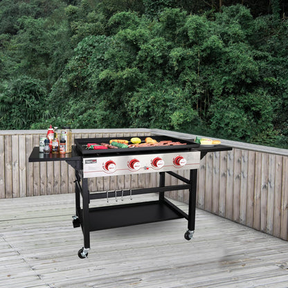GB4000 36-Inch 4-Burner Flat Top Propane Gas Grill Griddle, for BBQ, Camping, Red