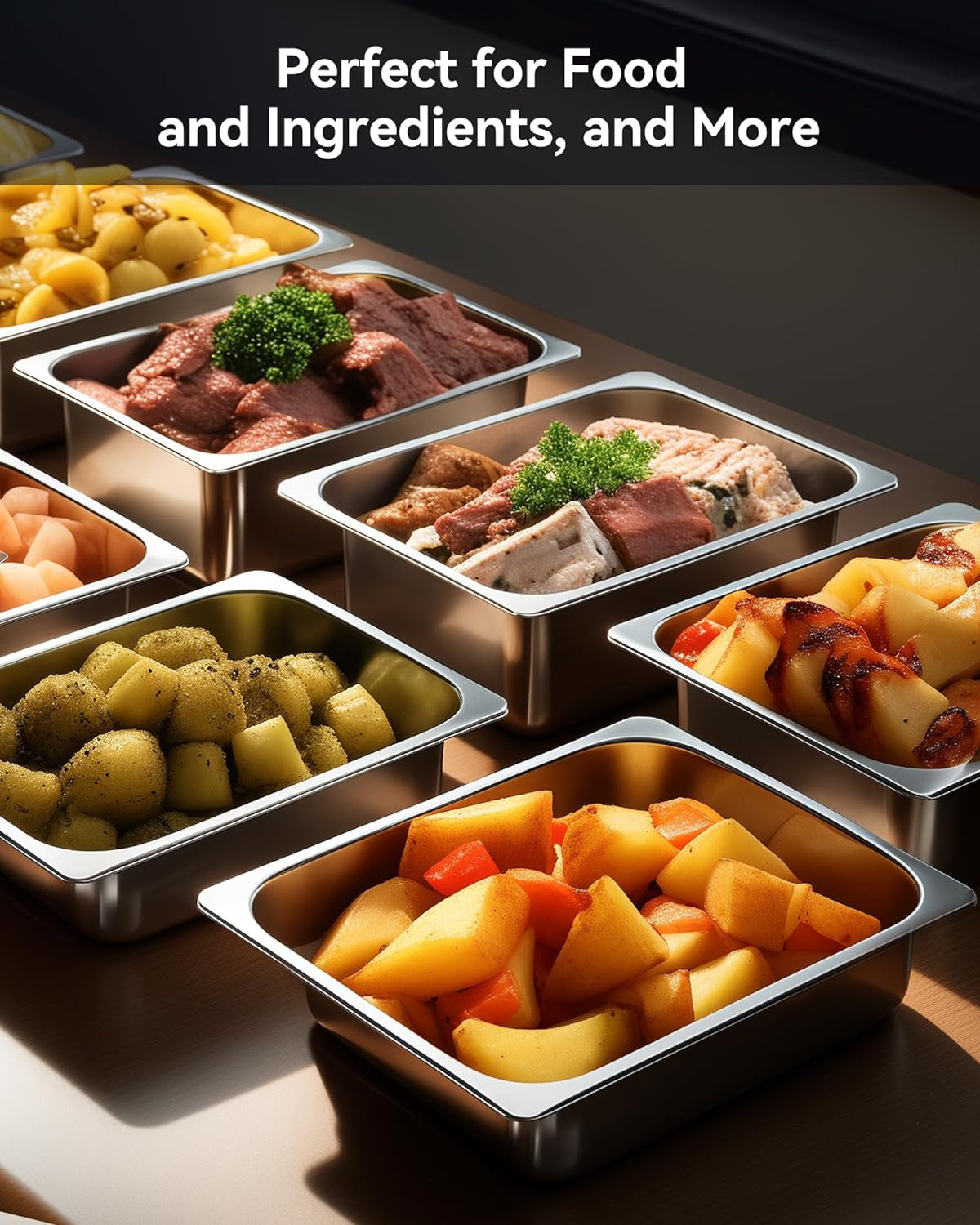 Hotel Pan 4" Deep Steam Table Pan 6 Pack 1/2 Size 12.8" L X 10.4" W Hotel Pan 22 Gauge Stainless Steel anti Jam Steam Table Pan