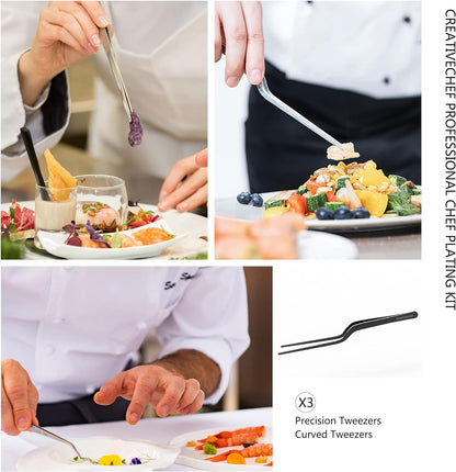 10 PCS Plating Tools Culinary Set Contains Kitchen Tweezers Spatula Sauce Plating Spoon（Black）