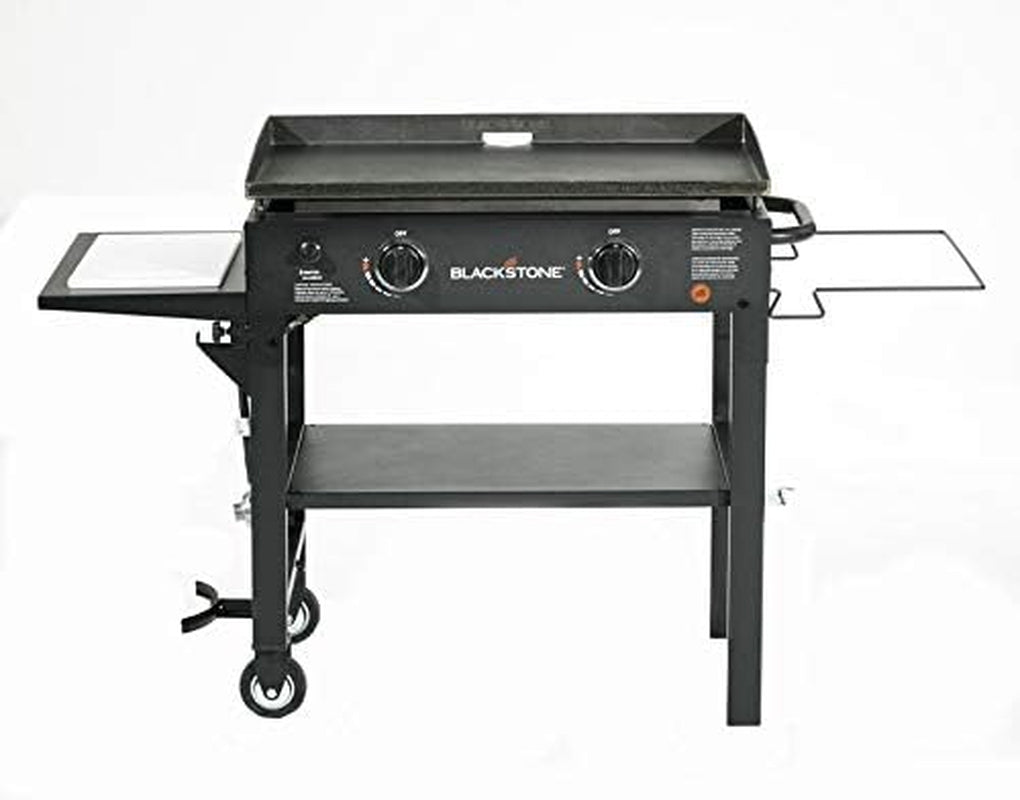 1853 Flat Top Gas Grill 2 Burner Propane Fuelled Rear Grease Management System 28” Outdoor Griddle Station for Camping with Built in Cutting Board and Garbage Holder, 28 Inch, Black