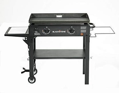 1853 Flat Top Gas Grill 2 Burner Propane Fuelled Rear Grease Management System 28” Outdoor Griddle Station for Camping with Built in Cutting Board and Garbage Holder, 28 Inch, Black