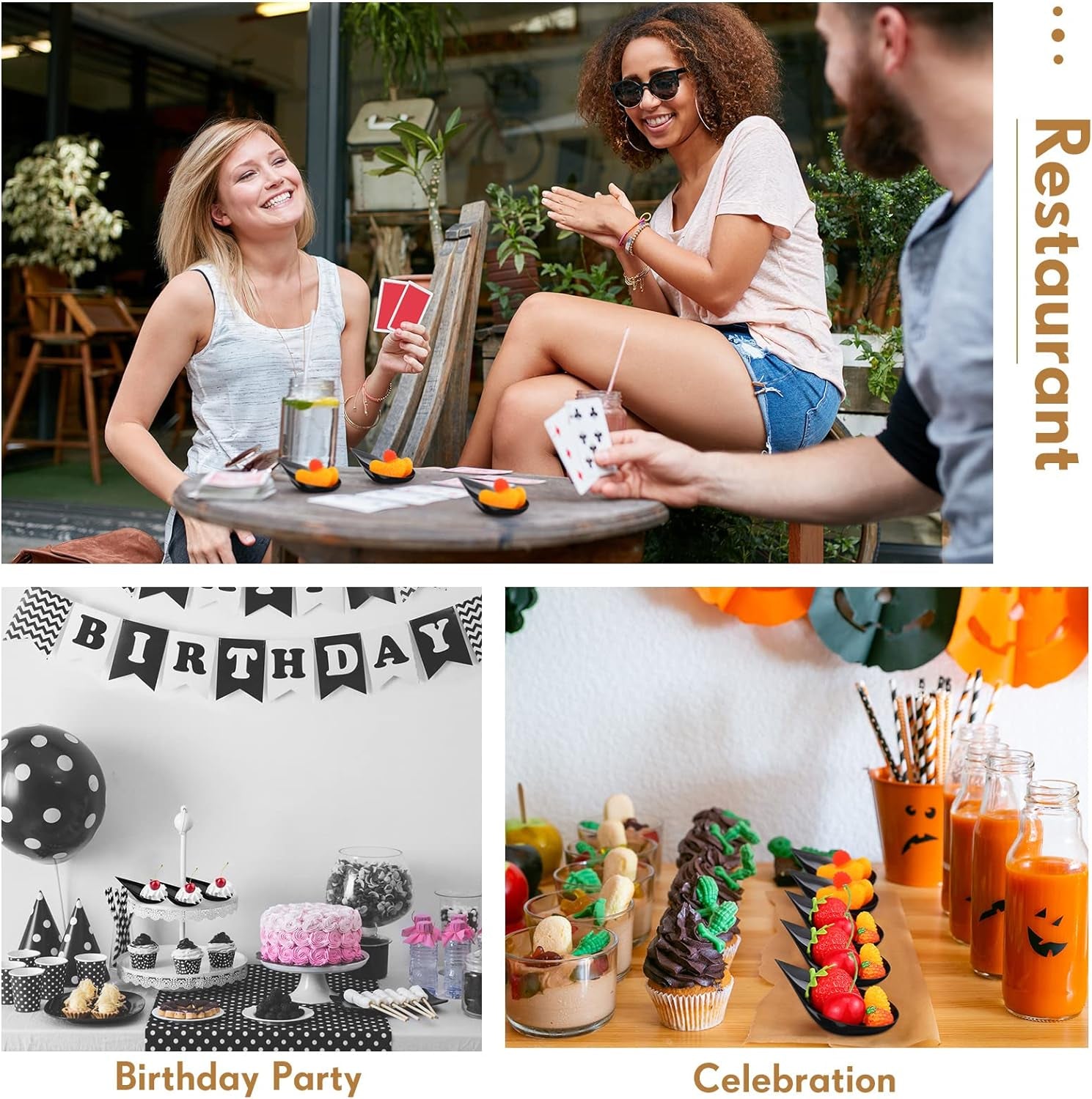 300 Pcs 4 Inch Tear Drop Mini Appetizer Plates Plastic Spoons Catering Supplies Small Mini Spoons Tasting Spoons Appetizer Dishes Mini Dessert Bowls Dessert Spoons Disposable Spoons for Party (Black)