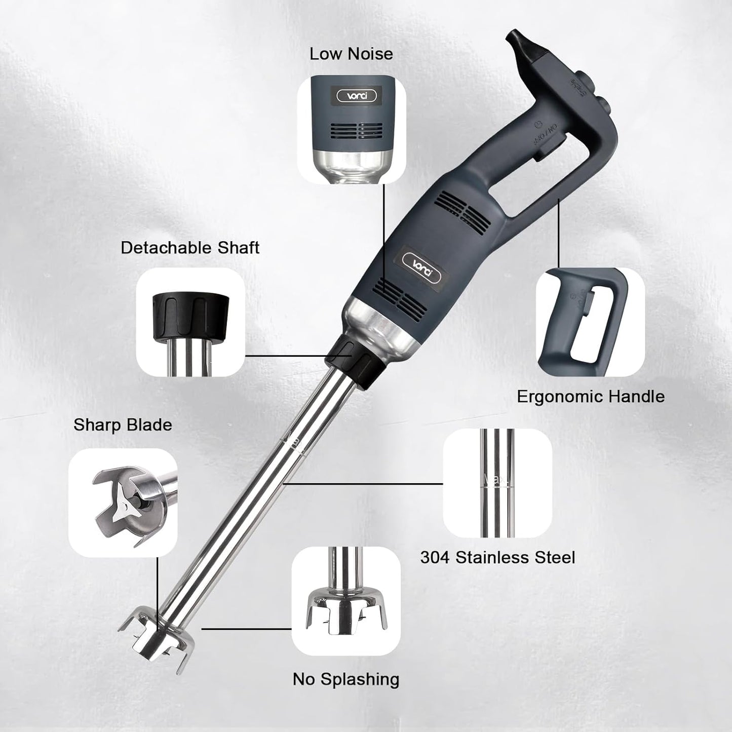 500W Commercial Immersion Blender, 15.7" SUS 304 Removable Shaft, Heavy Duty Power Hand Mixer with Variable Speed 6000-20000RPM, Professional Electric Stick Blender for Restaurant Kitchen Use.