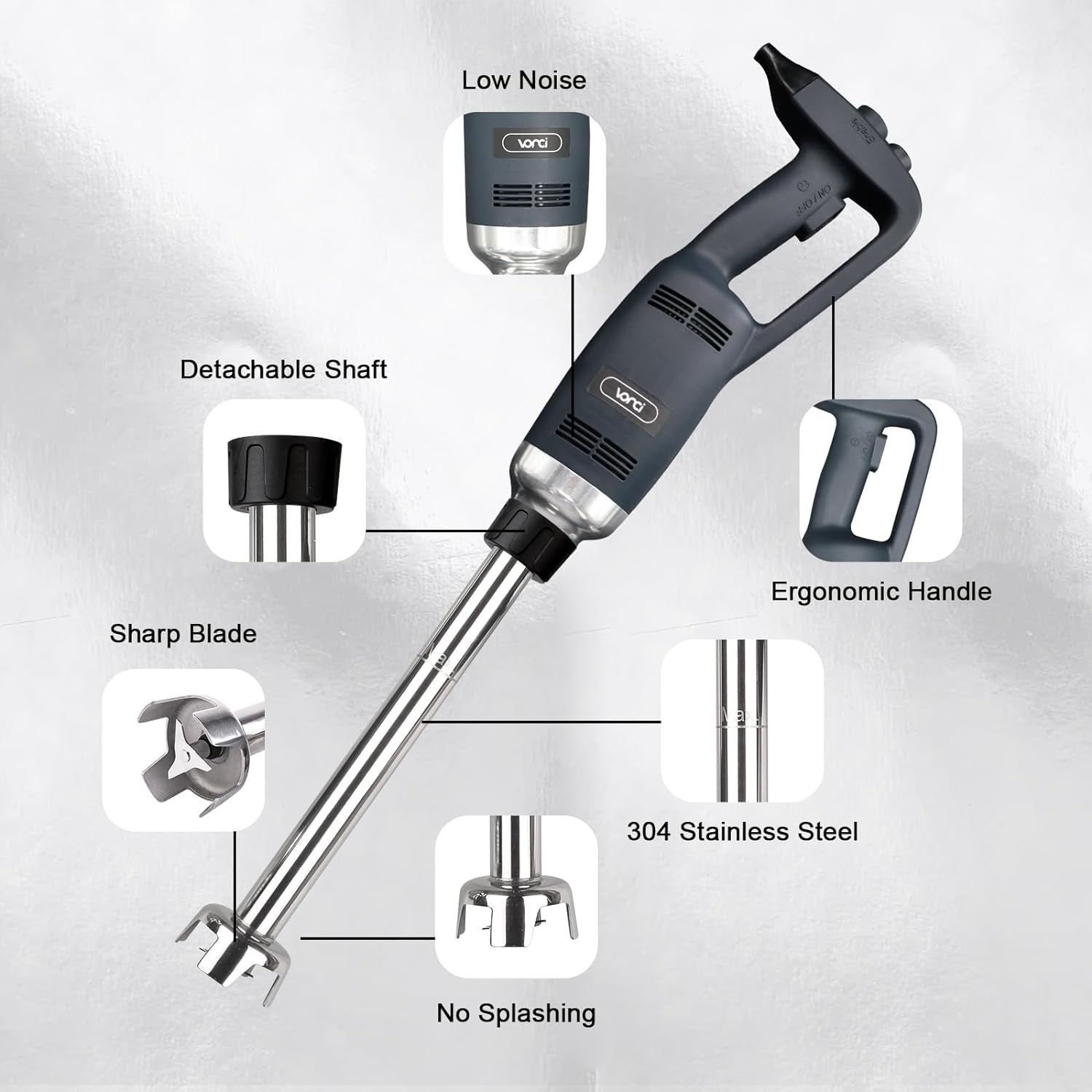 500W Commercial Immersion Blender, 15.7" SUS 304 Removable Shaft, Heavy Duty Power Hand Mixer with Variable Speed 6000-20000RPM, Professional Electric Stick Blender for Restaurant Kitchen Use.