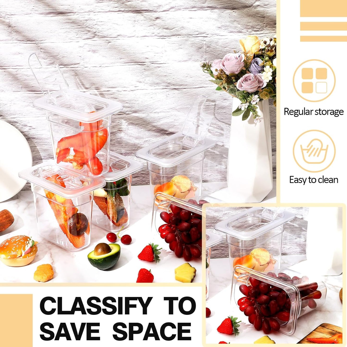 12 Pack 1/9 Size 6'' Deep Polycarbonate Food Pan with Lid Clear Stackable Plastic Pan Restaurant Food Storage Containers with Hinged Lids for Hotel Supplies