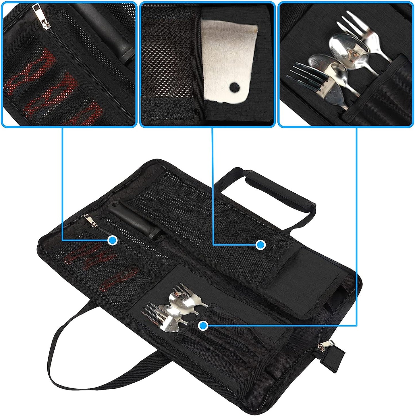 Chef’S Knife Roll Bag, Heavy Duty Oxford Chef Knife Bag, Portable 13 Slots Chef Knife Case, Multi-Function Cutlery Knives Pouch Holder Knife Wrap Wallet Tool Roll (Black)