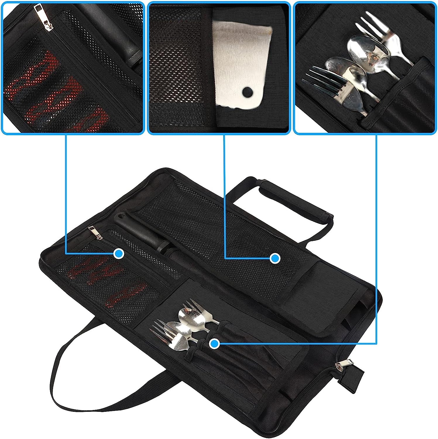 Chef’S Knife Roll Bag, Heavy Duty Oxford Chef Knife Bag, Portable 13 Slots Chef Knife Case, Multi-Function Cutlery Knives Pouch Holder Knife Wrap Wallet Tool Roll (Black)