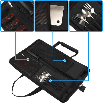 Chef’S Knife Roll Bag, Heavy Duty Oxford Chef Knife Bag, Portable 13 Slots Chef Knife Case, Multi-Function Cutlery Knives Pouch Holder Knife Wrap Wallet Tool Roll (Black)