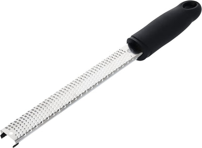 Lemon Zester Grater with Handle, Kitchen Tool for Zesting Citrus Fruits & Finely Grating Parmesan Cheese, Garlic, Ginger, Coconut, Nutmeg, Wasabi, Chocolate Etc, Stainless Steel, 12 Inches