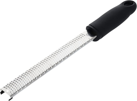 Lemon Zester Grater with Handle, Kitchen Tool for Zesting Citrus Fruits & Finely Grating Parmesan Cheese, Garlic, Ginger, Coconut, Nutmeg, Wasabi, Chocolate Etc, Stainless Steel, 12 Inches