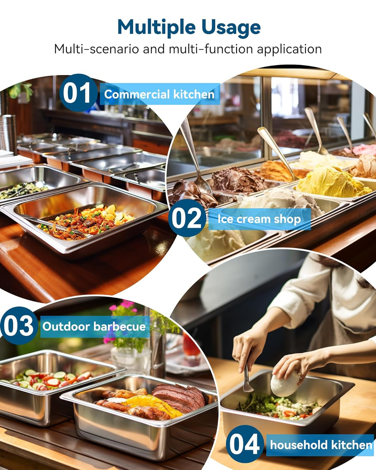 Hotel Pan 4" Deep Steam Table Pan 6 Pack 1/2 Size 12.8" L X 10.4" W Hotel Pan 22 Gauge Stainless Steel anti Jam Steam Table Pan