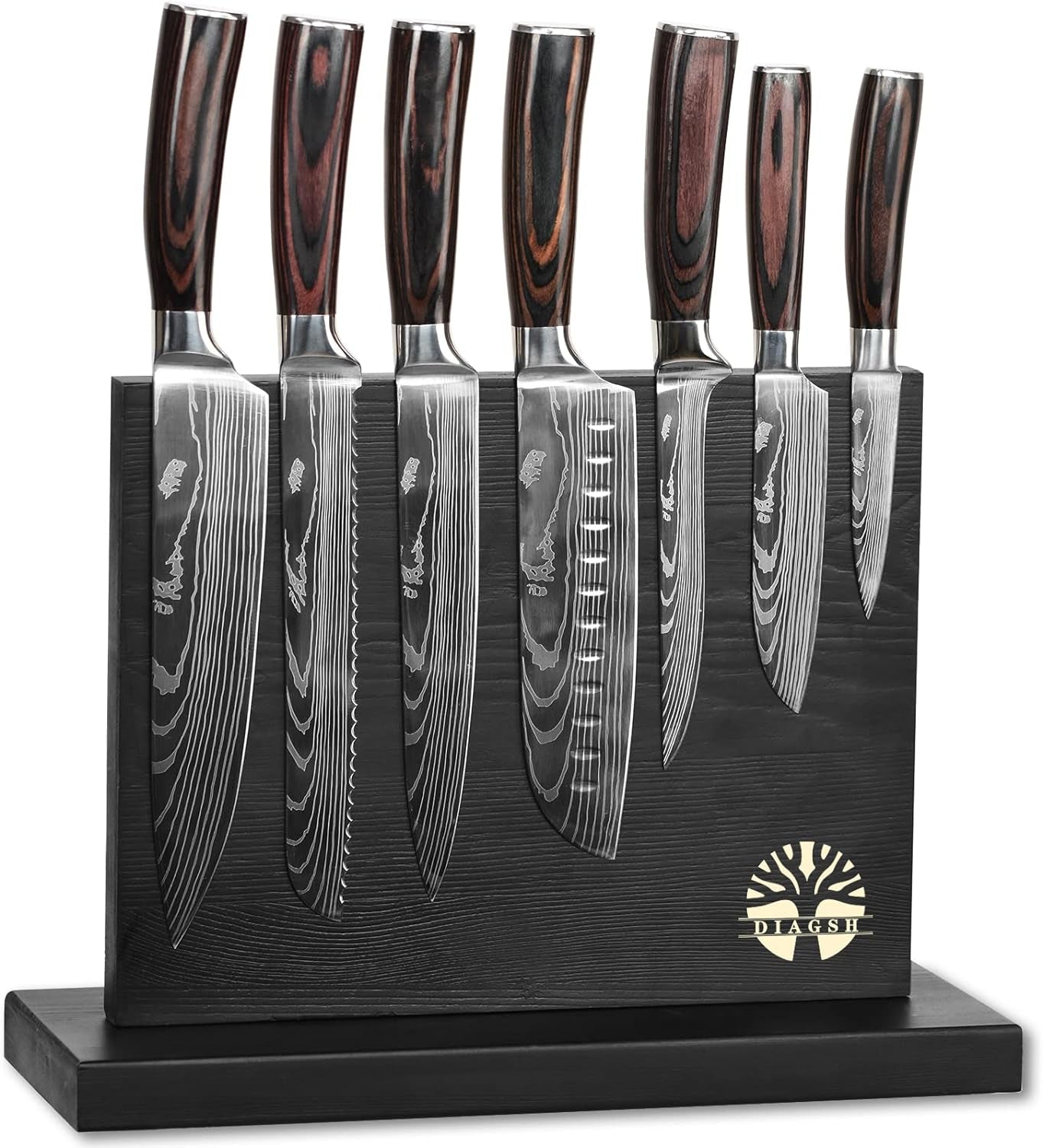Knife Sets for Kitchen with Block  7 Piece Hand-Forged High Carbon Stainless Steel Knives with Magnetic Holder Solid and Safe-Perfect for Novice to Professional Chefs.