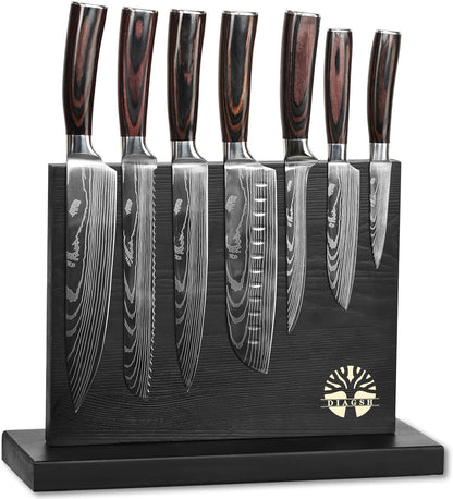 Knife Sets for Kitchen with Block  7 Piece Hand-Forged High Carbon Stainless Steel Knives with Magnetic Holder Solid and Safe-Perfect for Novice to Professional Chefs.