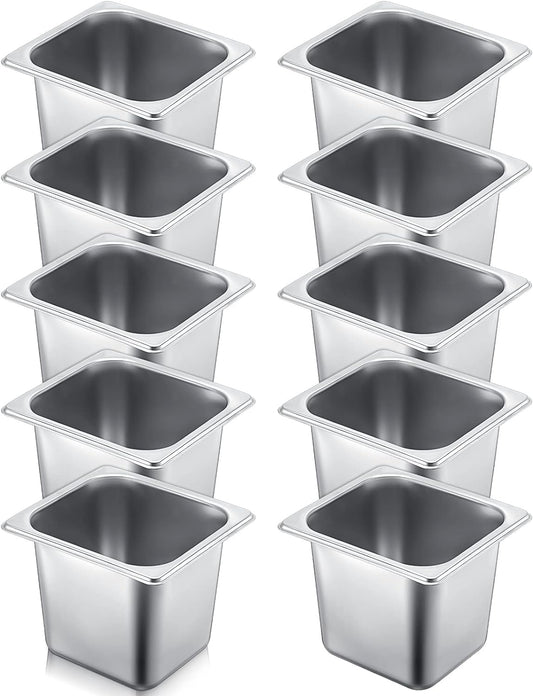 10 Pack Hotel Pans Stainless Steel Steam Table Pan Stackable Catering Pan anti Jam Steam Pan Metal Food Pan for Hotel Restaurant Buffet Party Supplies (10.4 X 6.4 X 5.9 Inch)