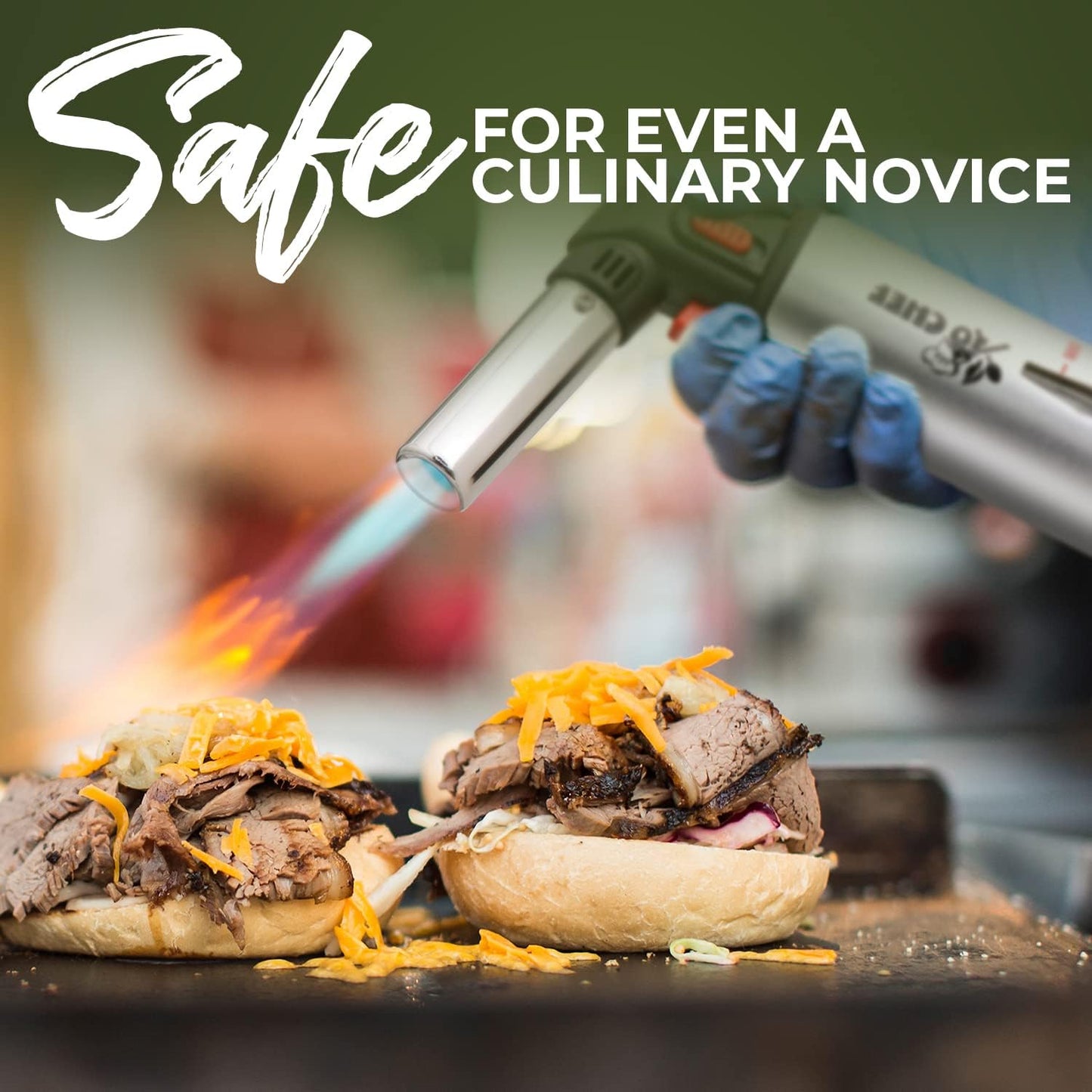 Kitchen Torch with Butane Included, Refillable Torch, Creme Brulee Blow Lighter Gun Safety Lock & Adjustable Flame, Culinary Cooking for Food, 2 Cans Included