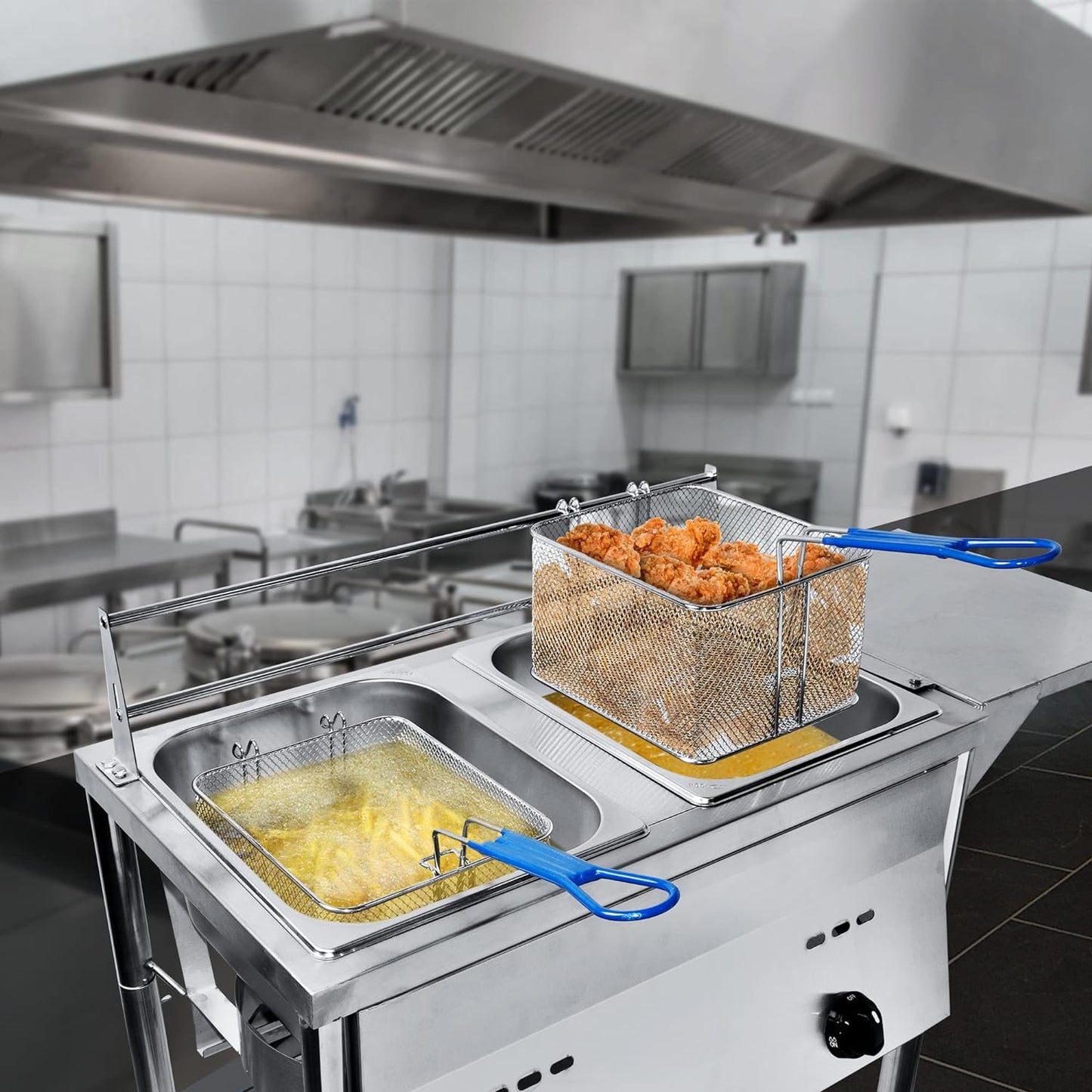 Two Tank Outdoor Deep Fryer with Thermometer | Propane Deep Fryer with 2 Stainless Steel Basket & Lid Covers | Large Oil Tank Capacity with Regulating Knobs